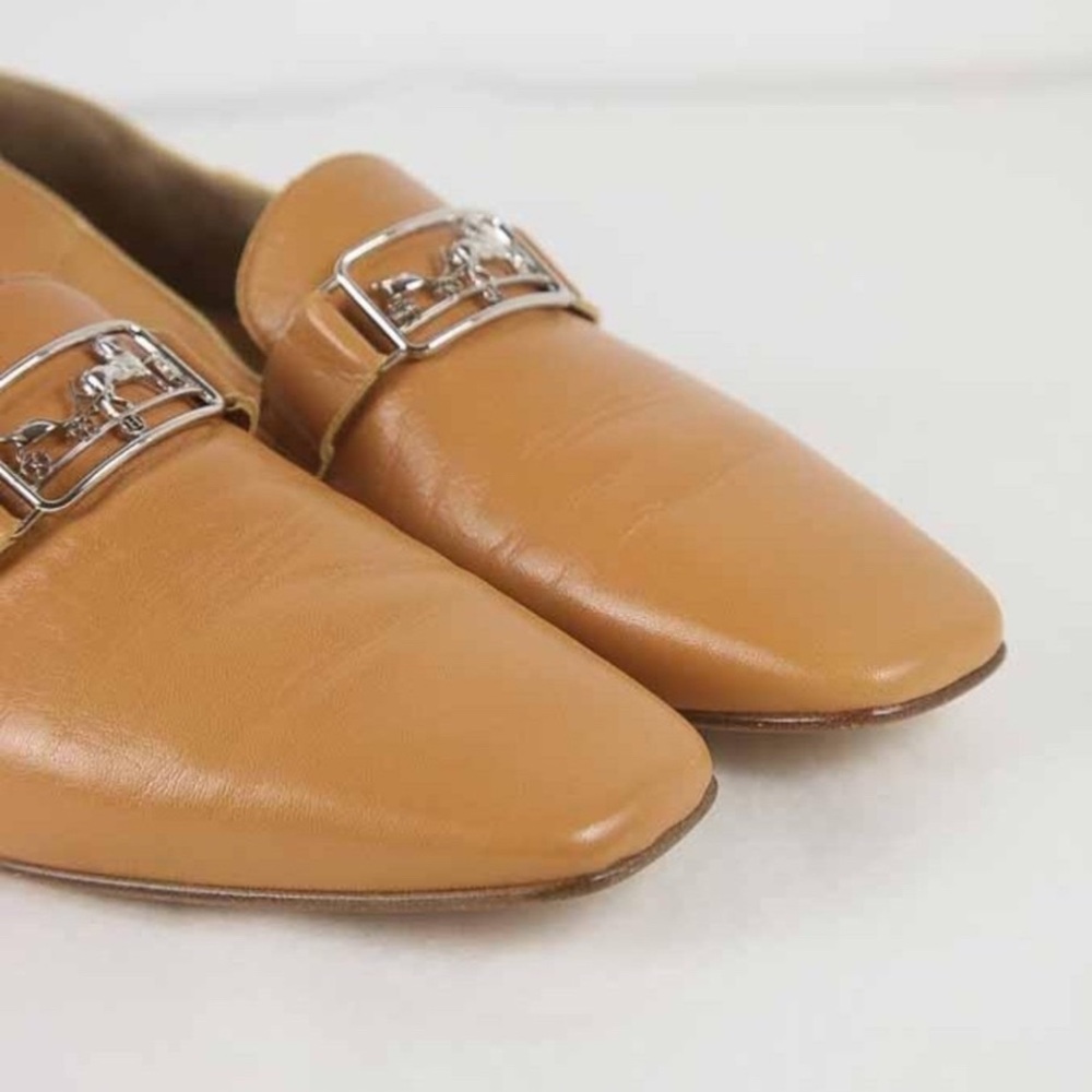 HERMES Classic Women’s Leather Loafers with Silver Accents